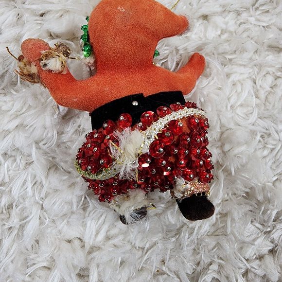 Vintage Mr & Ms Claus Christmas Tree Ornaments Beaded Sequin Felted Figures - Picture 12 of 12